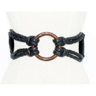 Imagem de Cinto faixa feminino de elástico com couro trançado chicote e argola d