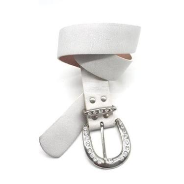 Imagem de Cinto feminino de couro com fivela prata strass BOM54 - Barão Do Couro