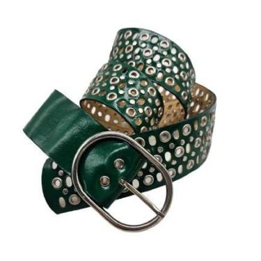 Imagem de Cinto feminino rebite vazado punk rock LU003 - Barão do Couro, Verde, 