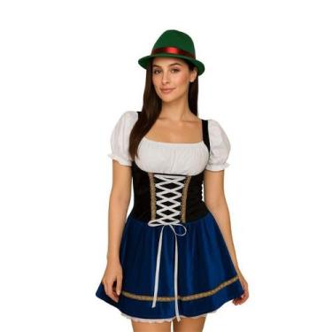 Imagem de Vestido alemã veludo azul royal corpo em preto luxuoso Oktoberfest - P