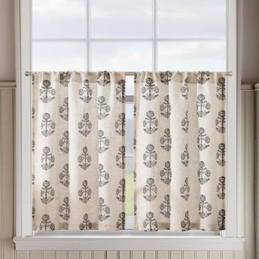Imagem de Cortinas de cozinha jinchan Linen Floral Tier 24 cm 2 painéis
