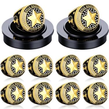 Imagem de Highergo 10 peças de anel de troféu de campeonato MVP de softball, futebol, beisebol, MVP, com corrente de pescoço e suporte, basquete, líder de torcida, boliche, futebol, voleibol, campo de atletismo