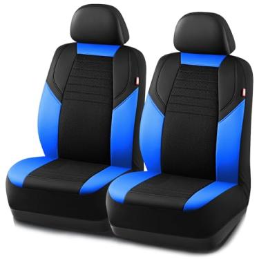 Imagem de Rubbermaid Capa de assento de carro, capa de assento frontal de couro e malha de ar frio, compatível com airbag, instalação deslizante, capa de assento automotivo ajuste universal para a maioria dos