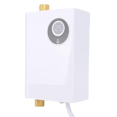 Imagem de Luqeeg Aquecedor de água sem tanque, mini aquecedor de água elétrico sob a pia com saída de entrada de latão, tela LCD impermeável IPX4 para cozinha, banheiro, trailer, apartamento (A)
