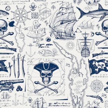 Imagem de ReWallpaper Papel de parede náutico azul e branco para banheiro impermeável papel de parede infantil 44,5 cm x 3 m