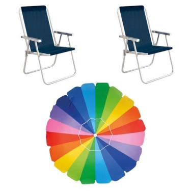 Imagem de Kit Praia Casal 2 Cadeira Conforto Guarda Sol Rainbow  - Mor, KIT 2 Ca