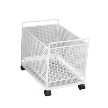 Imagem de IEUDNS Cesto de roupa suja com rodinhas, carrinho de roupa suja com arame de metal, organizador para dormitório, banheiro e quarto, Branco, L