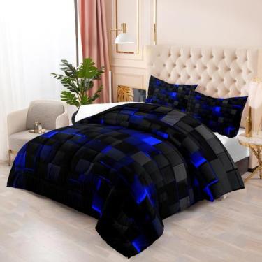 Imagem de Conjunto de edredom Nttopship Geometric Blue Black Queen Size