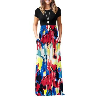 Imagem de Vestido longo AUSELILY feminino de manga curta, solto, liso, preto, GG