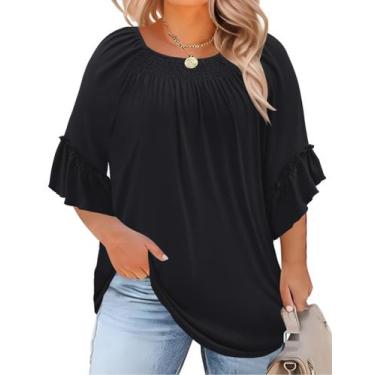 Imagem de Blusas elegantes plus size Micoson Ruffle de manga curta para mulheres
