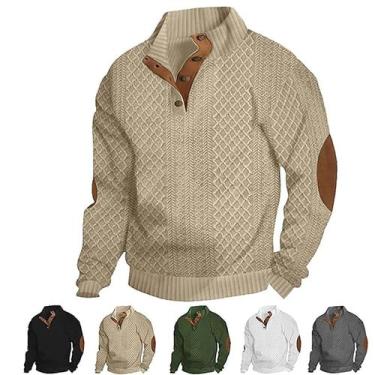 Imagem de Suéter masculino VEPONOIX islandês com cotoveleiras cáqui XXL