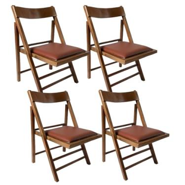 Imagem de Kit com 4 Cadeiras Dobráveis em Madeira Castanho com Assento Estofado 1003 – Preebel Courino Telha