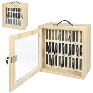 Imagem de Caixa de bloqueio de telefone com 33 compartimentos, caixa de bloqueio de celular, caixa de celular, armário de telefone com alça, suporte de celular para sala de aula e empresa, carvalho