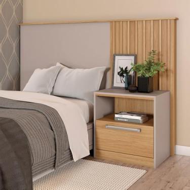 Imagem de Cabeceira Solteiro com Mesa de Cabeceira Arias Acabamento Ripado MDP Buriti/Fendi G11 - Gran Belo