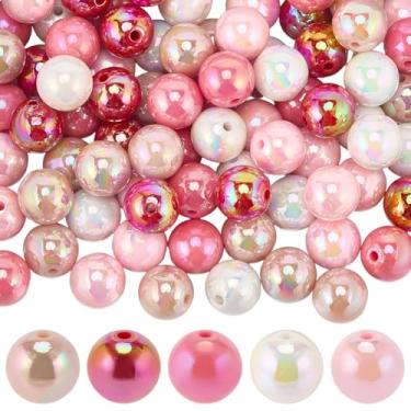 Imagem de SOFPLATE 100 peças, 5 cores, contas de acrílico rosa de 16 mm, contas de chiclete de plástico redondo para dia dos namorados, bolha, chiclete, espaçador focal solto para pulseiras, canetas, colares