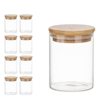Imagem de Kit 8 Potes Vidro Herméticos 200ml Tampa Bambu Vedação Silicone