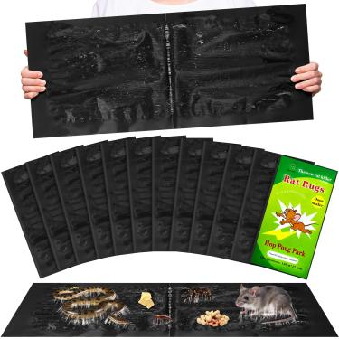 Imagem de Placa de cola para ratoeira, pacote com 12, almofadas adesivas extra grandes para controle interno e externo de rato e rato, para casa, garagem, cozinha, jardim, porão