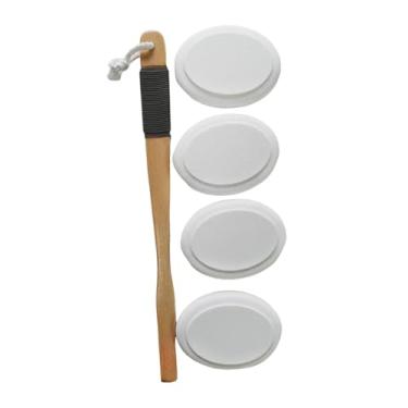 Imagem de predolo Aplicador de loção para as costas, 1 cabo, 4 almofadas, escova corporal, esfoliante de banho portátil e resistente, ferramenta reutilizável para, Branco