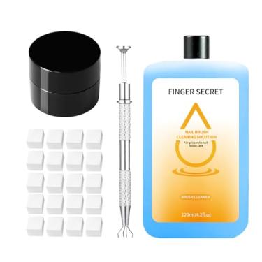 Imagem de Limpador de pincéis de unhas para arte de unhas, pintura de unhas, 50 peças de garras de dedo de algodão e conjunto de maquiagem com óleo de limpeza de caneta de 120 ml – Kit de limpeza essencial para