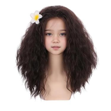 Imagem de Edivd Peruca infantil marrom longa marrom escuro parte lateral peruca meninas encaracolado ondulado perucas sintéticas resistentes ao calor com touca