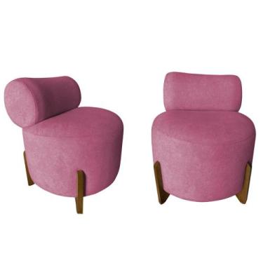 Imagem de Kit 2 Poltronas Decorativa Mônaco Suede Rosa - Mansão Decor