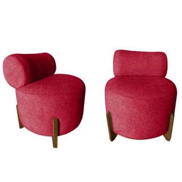 Imagem de Kit 2 Poltronas Decorativa Mônaco Veludo Vermelho - Mansão Decor