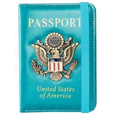 Imagem de ilovever Combo de porta-passaporte e compartimento para cartão com bloqueio de RFID, carteira de passaporte de viagem para homens e mulheres capa para passaporte dos EUA, Azul claro, Clássico