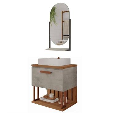 Imagem de Armário De Banheiro 60cm Mdf Com Cuba E Espelheira Cimento