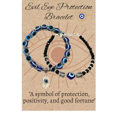 Imagem de MANUSHYA LIFE | 2 pulseiras elásticas com contas de olho turco, hamsa, mão de Fátima e tartaruga olho turco, pulseira turca da sorte para proteção e bênção