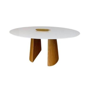 Imagem de Mesa de Jantar Cone Duo Oval 235x122cm  Base Freijó Tampo Laca Branca 