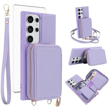 Imagem de Capa de celular para Samsung Galaxy S23 Ultra 5G Carteira de celular com protetor de tela de vidro temperado Alça transversal Cordão com bloqueio de RFID S23Ultra 23S S 23 23Ultra 17.3 cm Mulheres