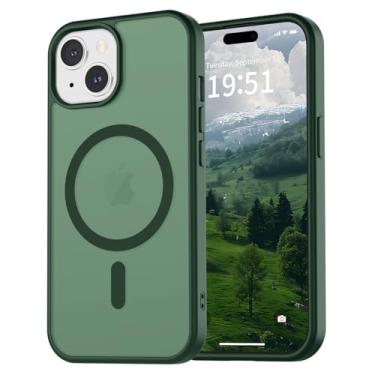 Imagem de vnnink Capa para iPhone 15, capa para iPhone 14/iPhone 13, capa de celular translúcida fosca magnética de grau militar, proteção contra quedas, resistente à prova de choque, verde floresta