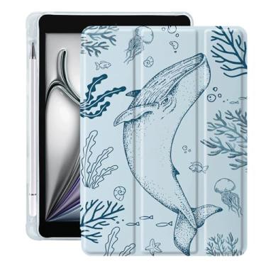 Imagem de Idocolors Linda capa azul baleia marinha para iPad Pro de 12,9 polegadas 2022/2021/2020/2018, capa traseira de TPU transparente com suporte para lápis, capa protetora dobrável à prova de choque Spring