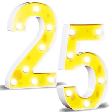 Imagem de Kittmip Números iluminados com tema de esponja, luzes amarelas fofas com números de desenho animado para festa de aniversário, casamento, aniversário, decoração de casa