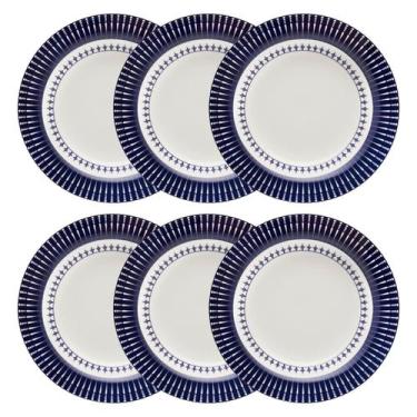 Imagem de Kit Jogo 6 Pratos Fundos Biona Colb em Cerâmica Decorada 21,5 cm - Oxf
