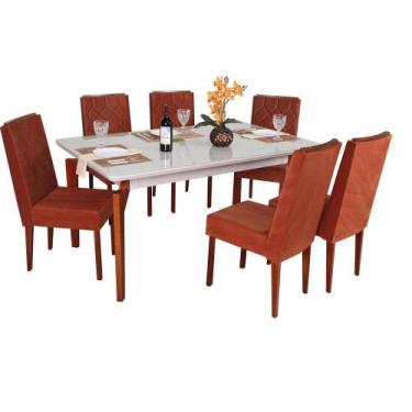 Imagem de Conjunto Mesa Retangular Vidro Floripa 6 Cadeiras com Apliques - São C