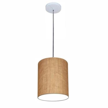 Imagem de Lustre Luminária Pendente Vivare Free Lux Pe-4104br Cúpula Em Tecido 15x25cm Palha Canopla Branca E Fio Cristal