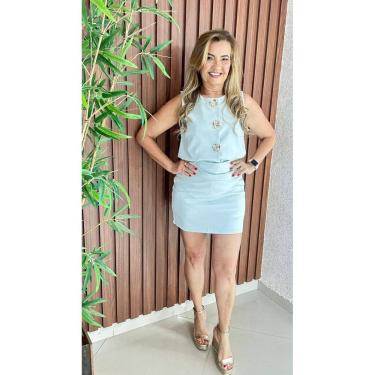 Imagem de Conjunto Alfaiataria Short Saia Blusa Fecho Botões Crisconf
