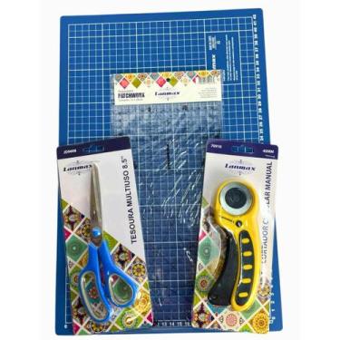 Imagem de Kit Base Corte A3 + Régua + Cortador + Tesoura Patchwork - BERTO IMPOR