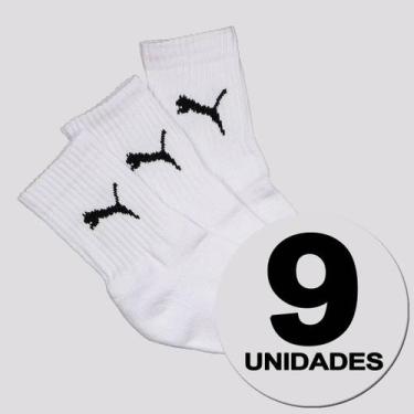 Imagem de Kit Meia Puma Cano Médio 9 Pares Feminina Branca, 34-39