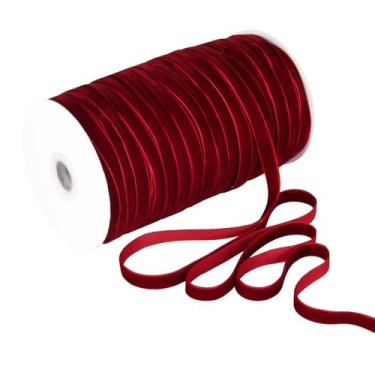 Imagem de Fita de veludo vinho 9,5 cm 100 metros fita vintage de tecido de veludo para árvore de Natal, embrulho de presente, buquê de flores, decorações de guirlanda, fabricação de laços (vinho, 3/20.3 cm-100