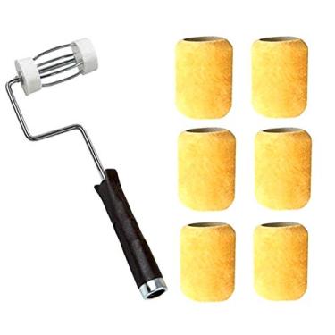 Imagem de Conjunto econômico de mini rolo de tinta ALAZCO de 7,6 cm (gaiola de 5 fios) moldura e 6 capas para pintura de acabamentos, bordas, cantos, pequenas áreas (cochilo multiuso de 0,6 cm)