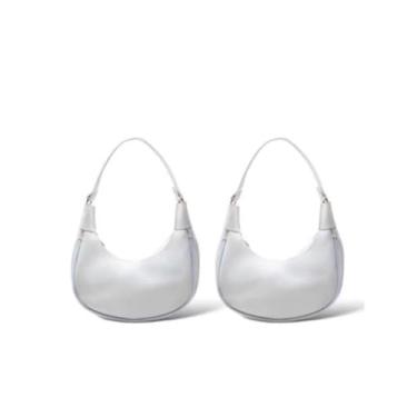 Imagem de Conjunto com 2 Bolsas Femininas de Ombro Estilo Baguete Meia-Lua em Couro – Design Elegante e Moderno com Fecho de Zíper (Branco/Branco)