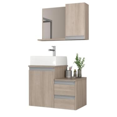 Imagem de Conjunto para Banheiro 60cm, Armário com Gaveteiro e Espelho, Gabinete de Banheiro Completo para Lavabo(Madeirado Inteiro)
