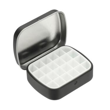 Imagem de PATIKIL Mini caixa de lata de tinta de 24 poços, mini caixa de paleta de estanho de aquarela vazia para viagem, armazenamento portátil de tinta de metal para tinta a óleo acrílica guache, preto fosco