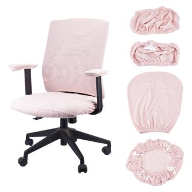 Imagem de DELORIGIN Conjunto de 4 capas de cadeira de escritório de veludo extensível, capa protetora de assento de computador com encosto e apoio de braço para escritório, dormitório, mesa, acessórios para