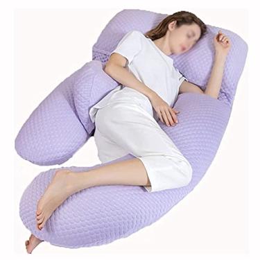Imagem de Almofadas de gravidez para dormir, travesseiro de maternidade de corpo inteiro em forma de U para dormir, suporte para costas, QUADRIS, pernas, barriga para mulheres grávidas (Cor: E) (B)