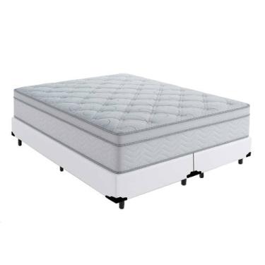 Imagem de Cama Box Queen 158 Tecido Sintético Branco Com Colchão Toronto Molas E