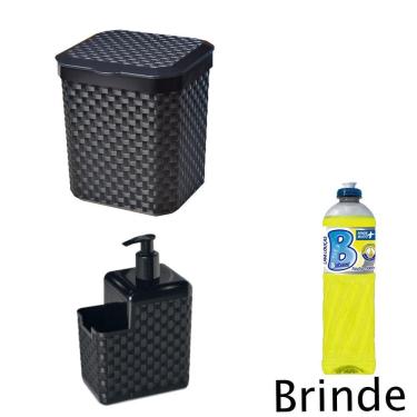 Imagem de Lixeira Pia Rattan 5 Litros E Dispenser +  Detergente