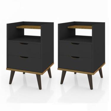 Imagem de Kit Mesa de Cabeceira Retrô Decor com Duas Gavetas e Pés Palitos - Via